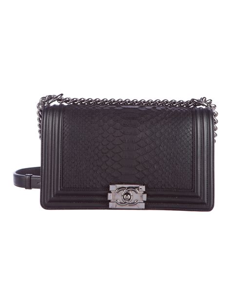 chanel boy flap bag in python in black|Chanel handbags for boys.